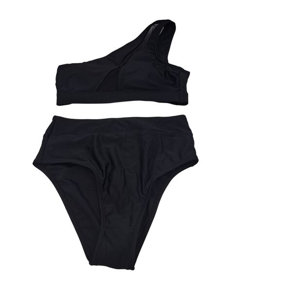 CUPSHE Black Mesh High Waist Bikini Swimsuit Tank Top 2 Pieces BathingSuit XS - Picture 1 of 12